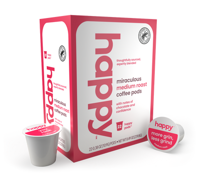 Happy Products, Miraculous Medium Roast Coffee, Coffee Pods, Ready to Brew, Single Serve Coffee, Compatible with Keurig 2.0 K-Cup - 22 ct, 22 Servings