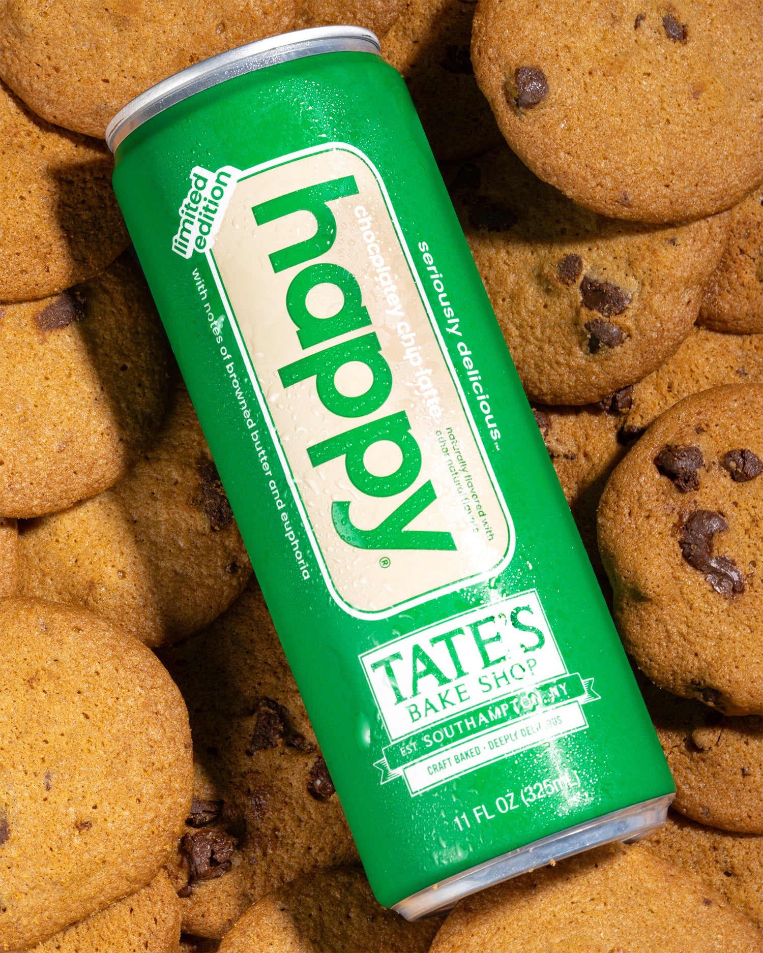 Happy Chocolate Chip Cookie Latte on a bunch of Tates Chocolate Chip Cookies