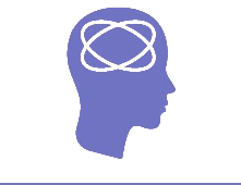 Blue silhouette of a head with a circular design inside the head on a white background