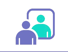 Two people icon with a purple outline on a white background