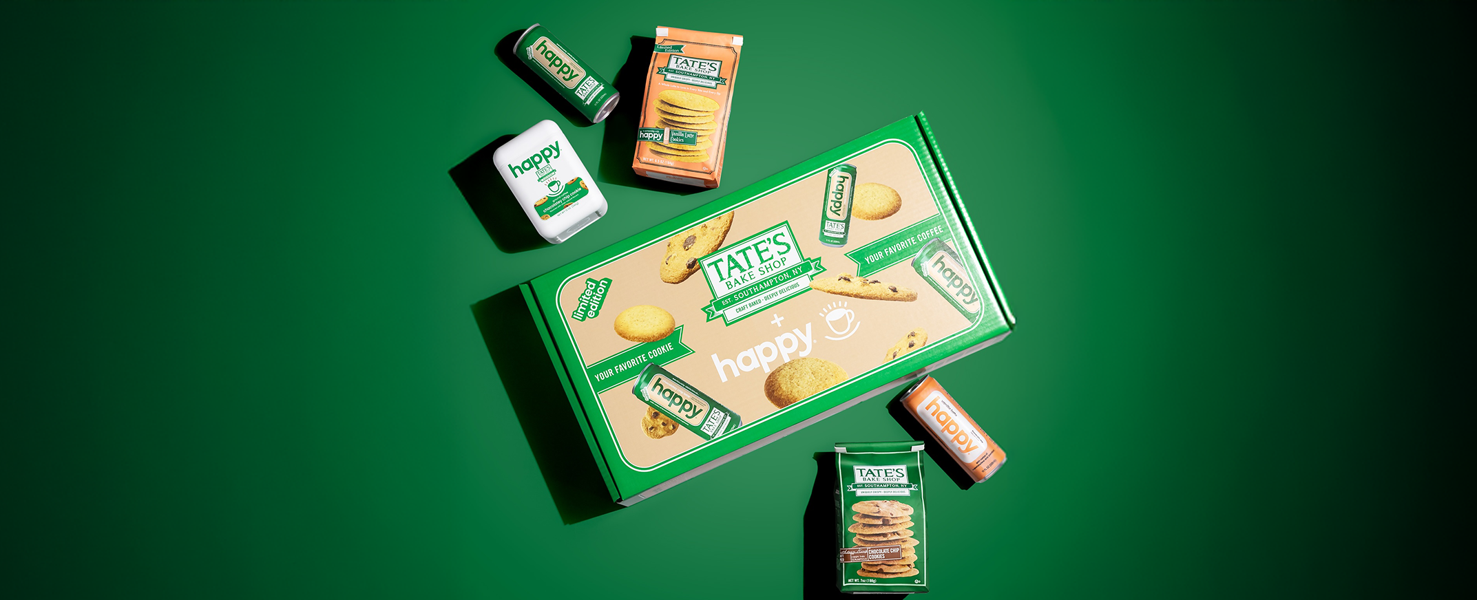 Tate's Bake Shop x Happy Variety Box  on a green background