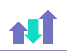 Three arrows pointing, two purple and one green, on a white background.