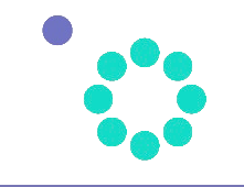 Circular arrangement of teal circles with a purple circle at the top left corner on a white background