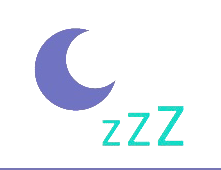 Logo with a crescent moon and 'zzz' text on a white background