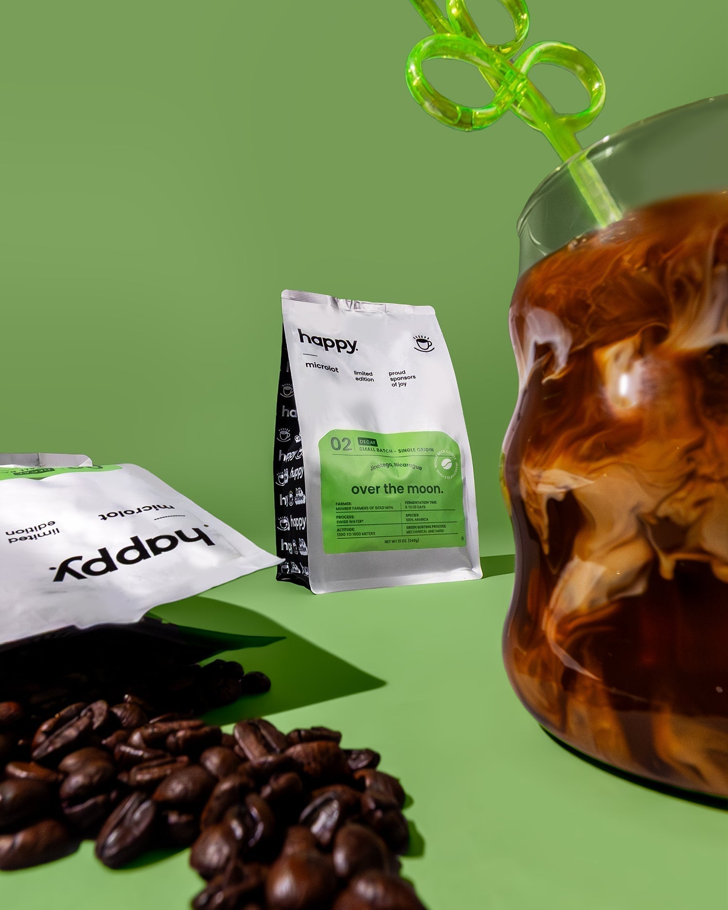 Over the Moon Swiss Water decaf whole bean coffee 12 oz — 91-point Coffee Review microlot from Jinotega, Nicaragua