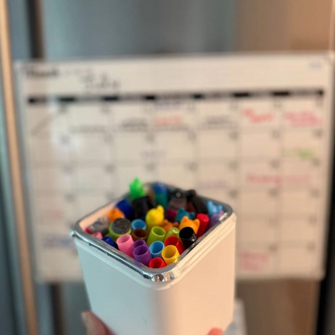 A coffee cube turns into a kids marker container.  