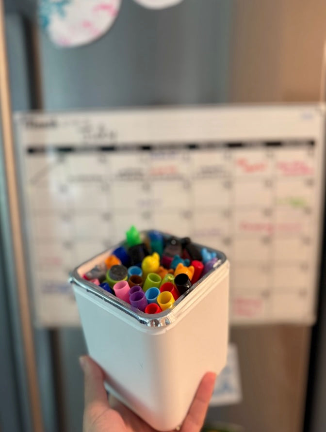 A coffee cube turns into a kids marker container.  