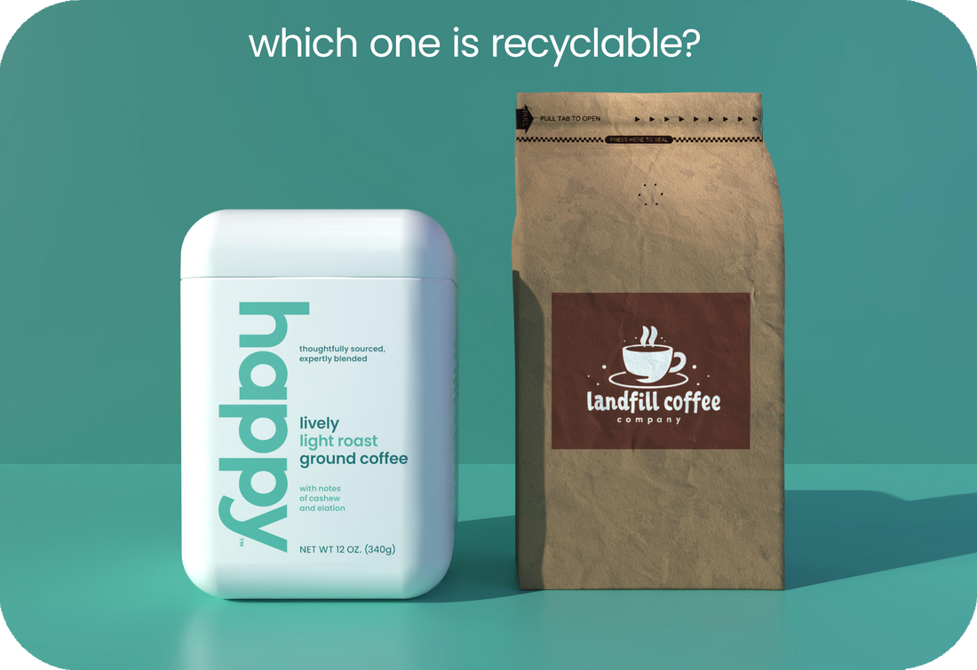 Which one is recyclable a plastic container or a coffee bag