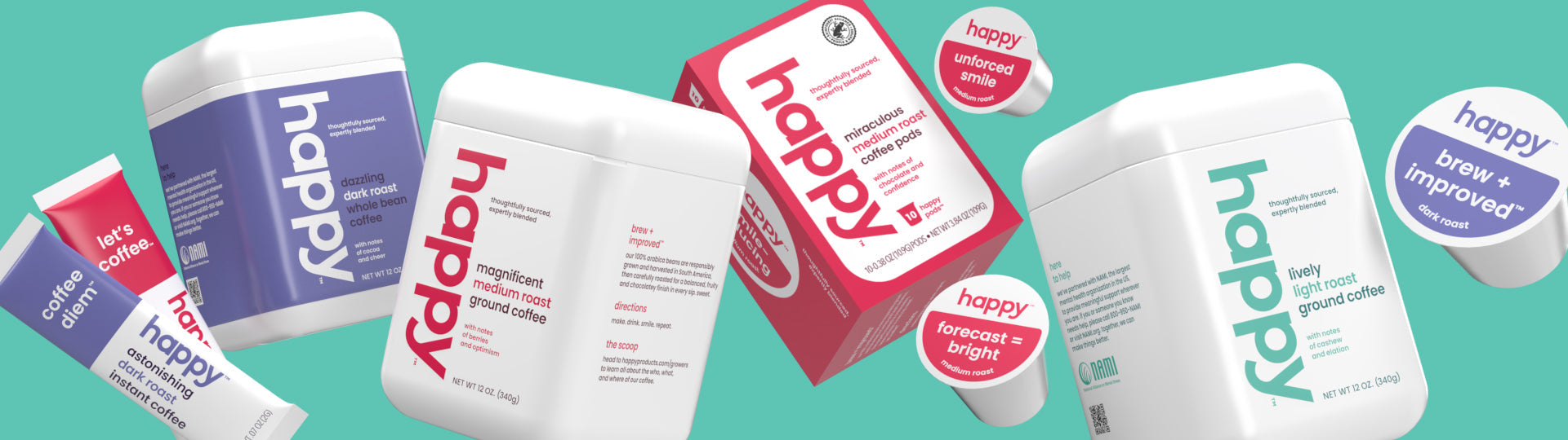 all happy coffee products floating