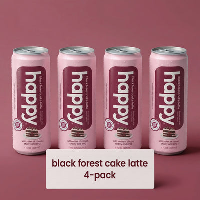 happy products black forest cake canned coffee latte 11 oz 4 pack 120 cal
