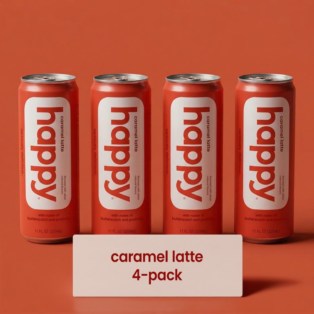 happy products caramel coffee latte 11 oz canned ready-to-drink 4 pack