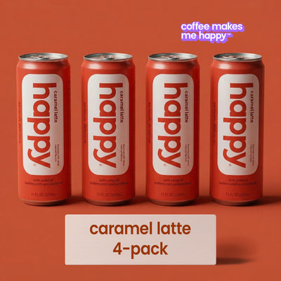 happy products caramel coffee latte 11 oz canned ready-to-drink 4 pack