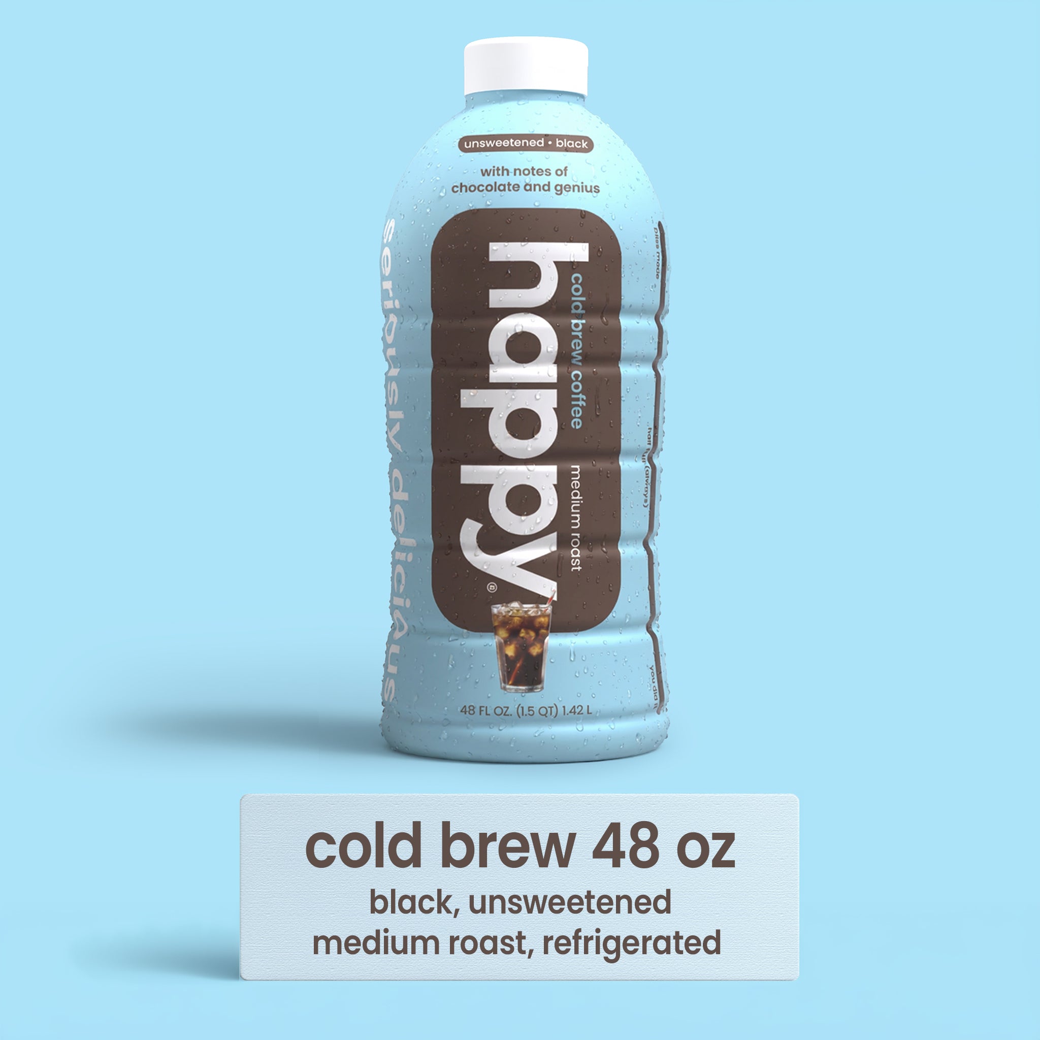 happy products 48 oz multi-serve cold brew coffee bottle unsweetened