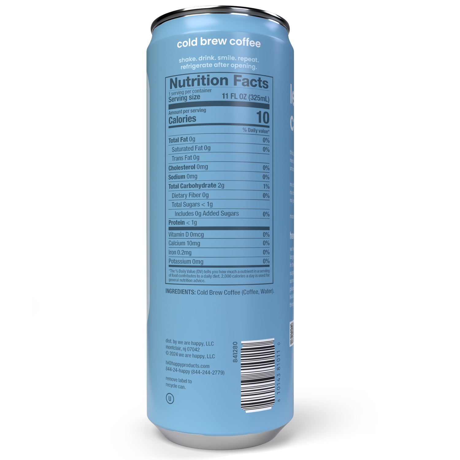 Back of Can of cold brew coffee with nutrition facts