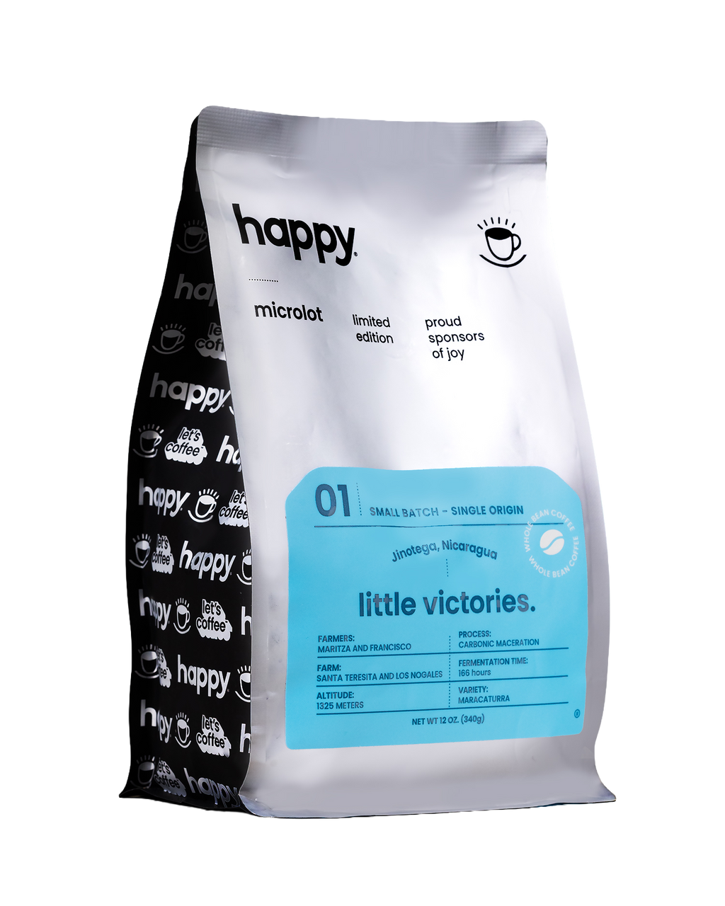 Front of Happy Coffee Microlot - Little Victories Maracaturra high quality Coffee Beans