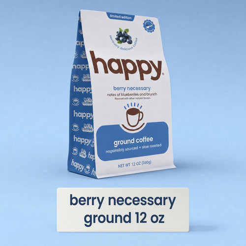 happy products berry necessary blueberry flavored ground coffee 12 oz bag
