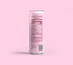 Can of Black Forest Cake Latte nutrition facts label on a pink background