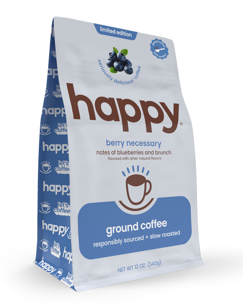 angled photo of the greatest tasting blueberry ground coffee we've tried