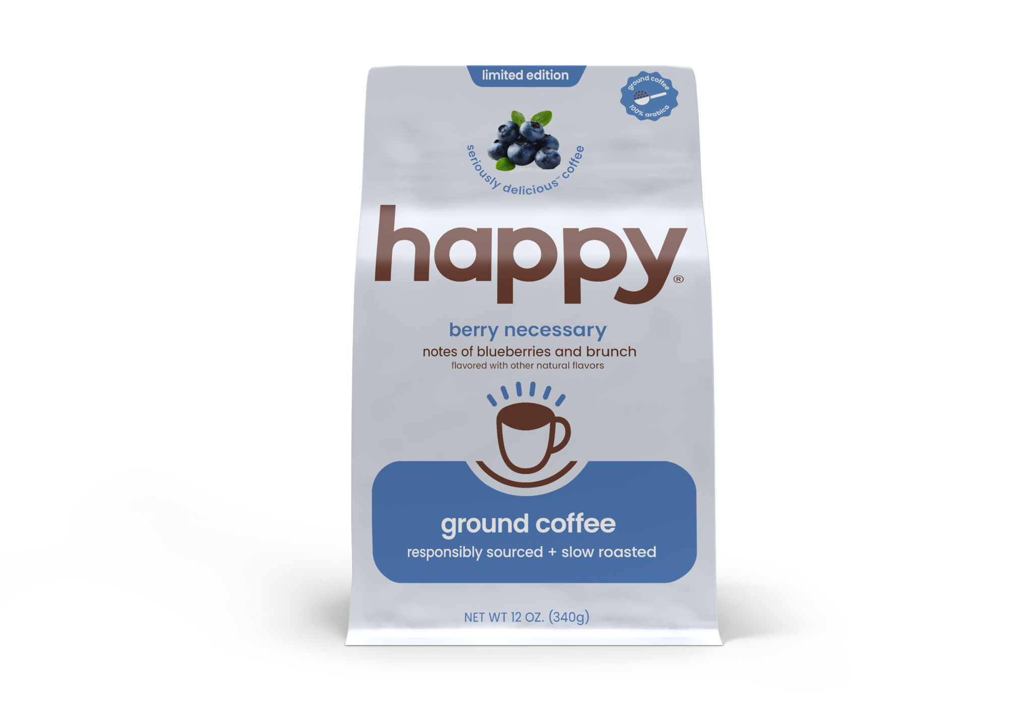 seriously delicious ground blueberry flavored coffee - front vew
