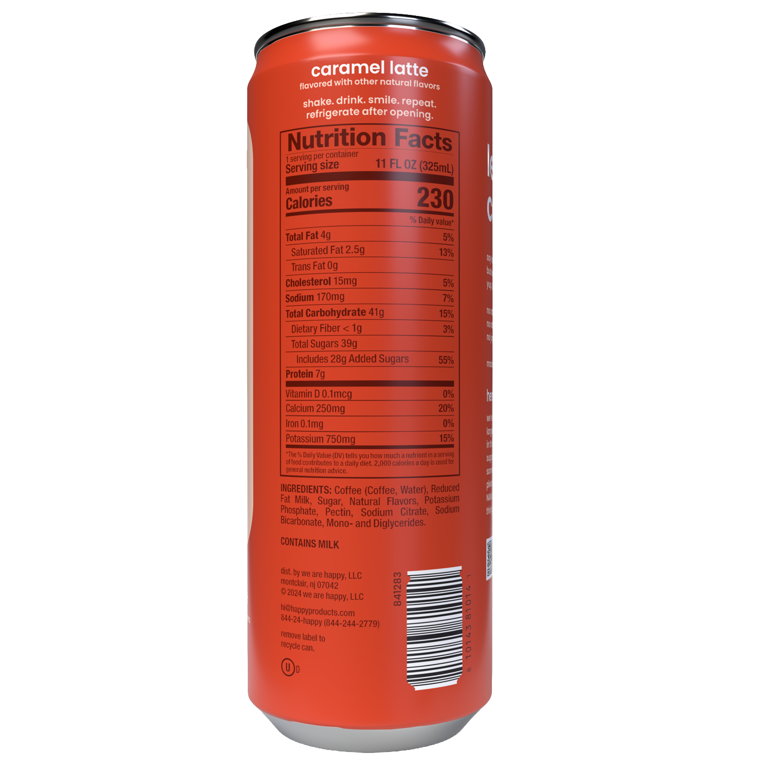 Nutrition facts label on a red can with white text
