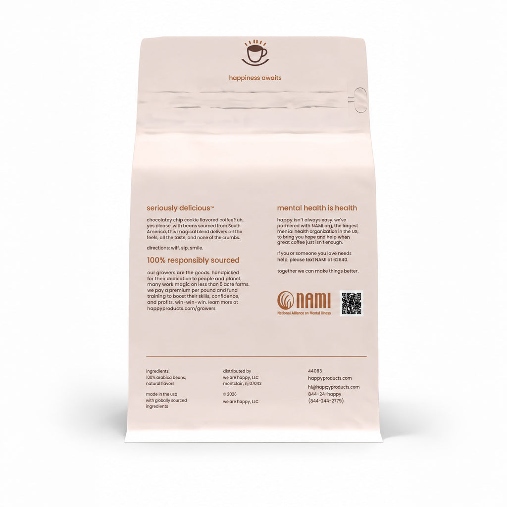 Beige Chocolatey Chip cooke Ground coffee back of pack