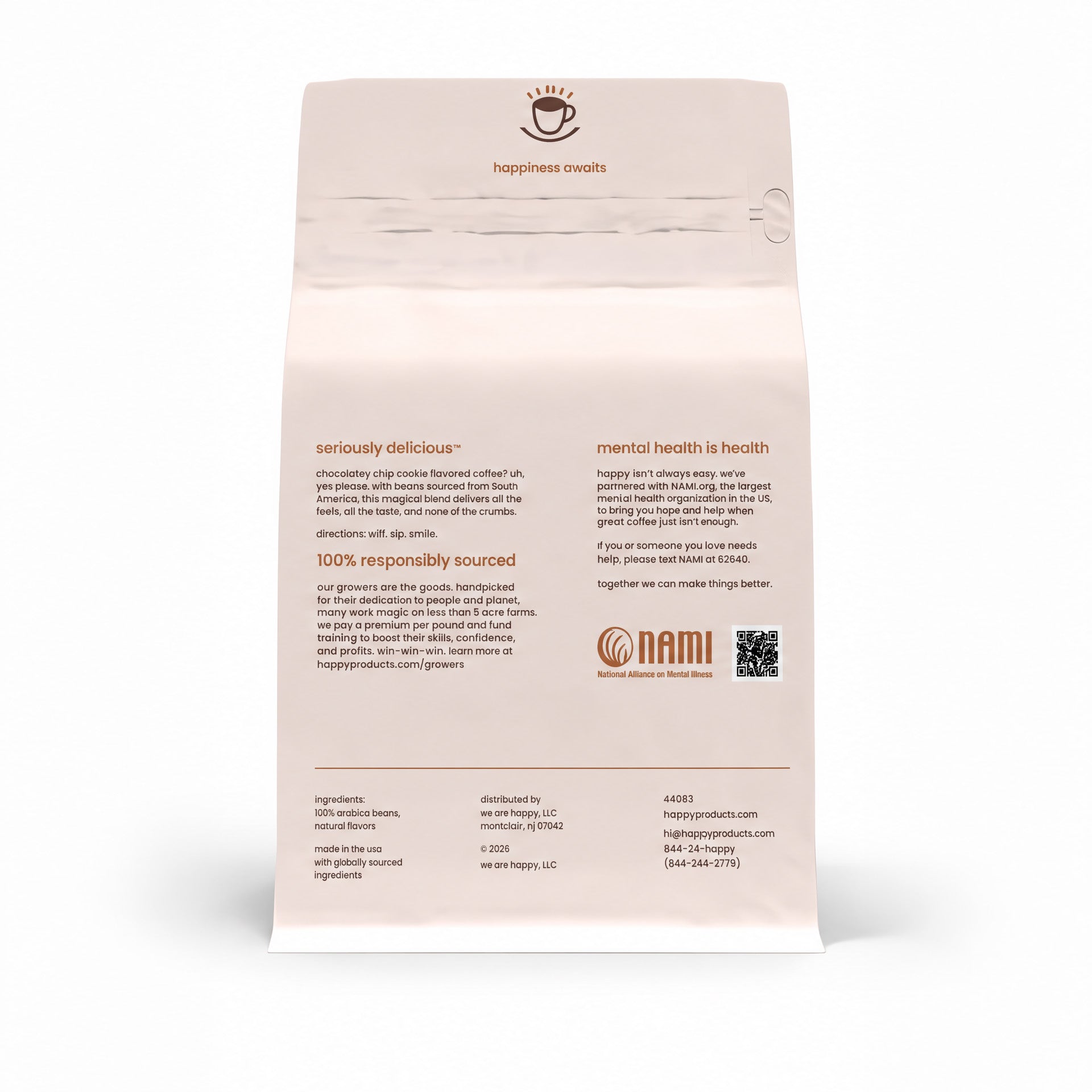 Beige Chocolatey Chip cooke Ground coffee back of pack