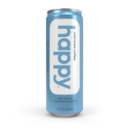 Can of 'happy' cold brew coffee on a white background