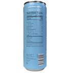 Blue can of cold brew coffee with nutrition facts label on a white background