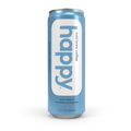 Can of 'happy' cold brew coffee on a white background