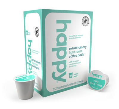 Happy Products, Extraordinary Light Roast Coffee, Coffee Pods, Ready to Brew, Single Serve Coffee, Compatible with Keurig 2.0 K-Cup - 22 ct, 22 Servings