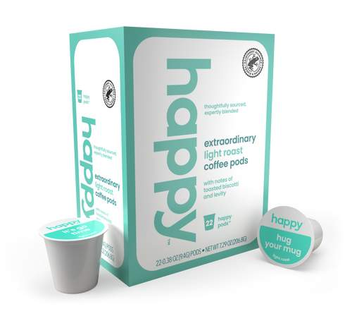 Happy Products, Extraordinary Light Roast Coffee, Coffee Pods, Ready to Brew, Single Serve Coffee, Compatible with Keurig 2.0 K-Cup - 22 ct, 22 Servings