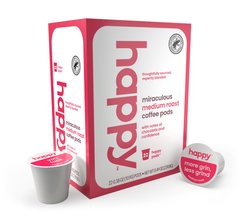 Happy Products, Miraculous Medium Roast Coffee, Coffee Pods, Ready to Brew, Single Serve Coffee, Compatible with Keurig 2.0 K-Cup - 22 ct, 22 Servings