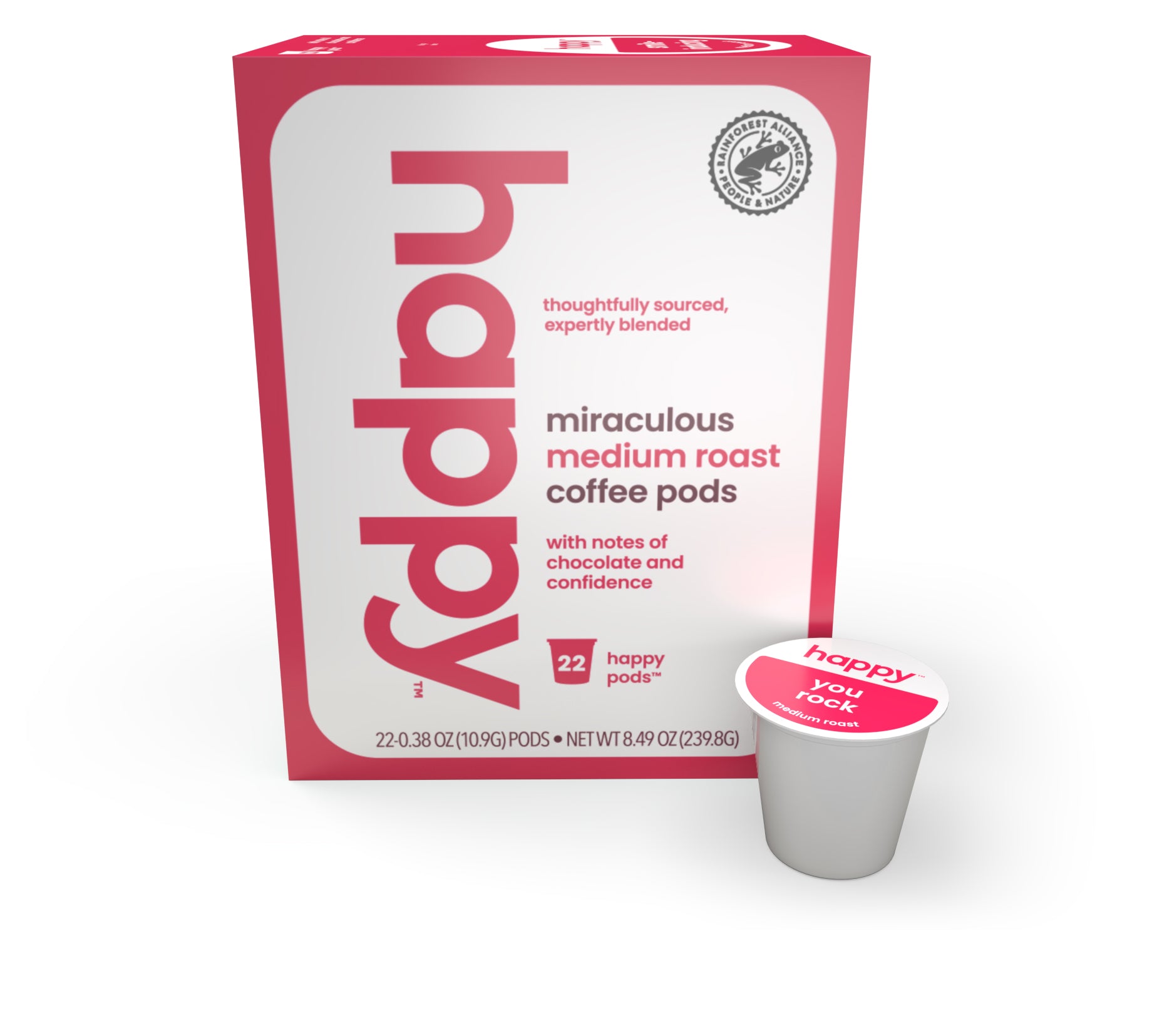 Happy Products, Miraculous Medium Roast Coffee, Coffee Pods, Ready to Brew, Single Serve Coffee, Compatible with Keurig 2.0 K-Cup - 22 ct, 22 Servings