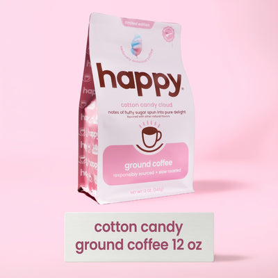 happy products cotton candy flavored ground coffee 12 oz bag