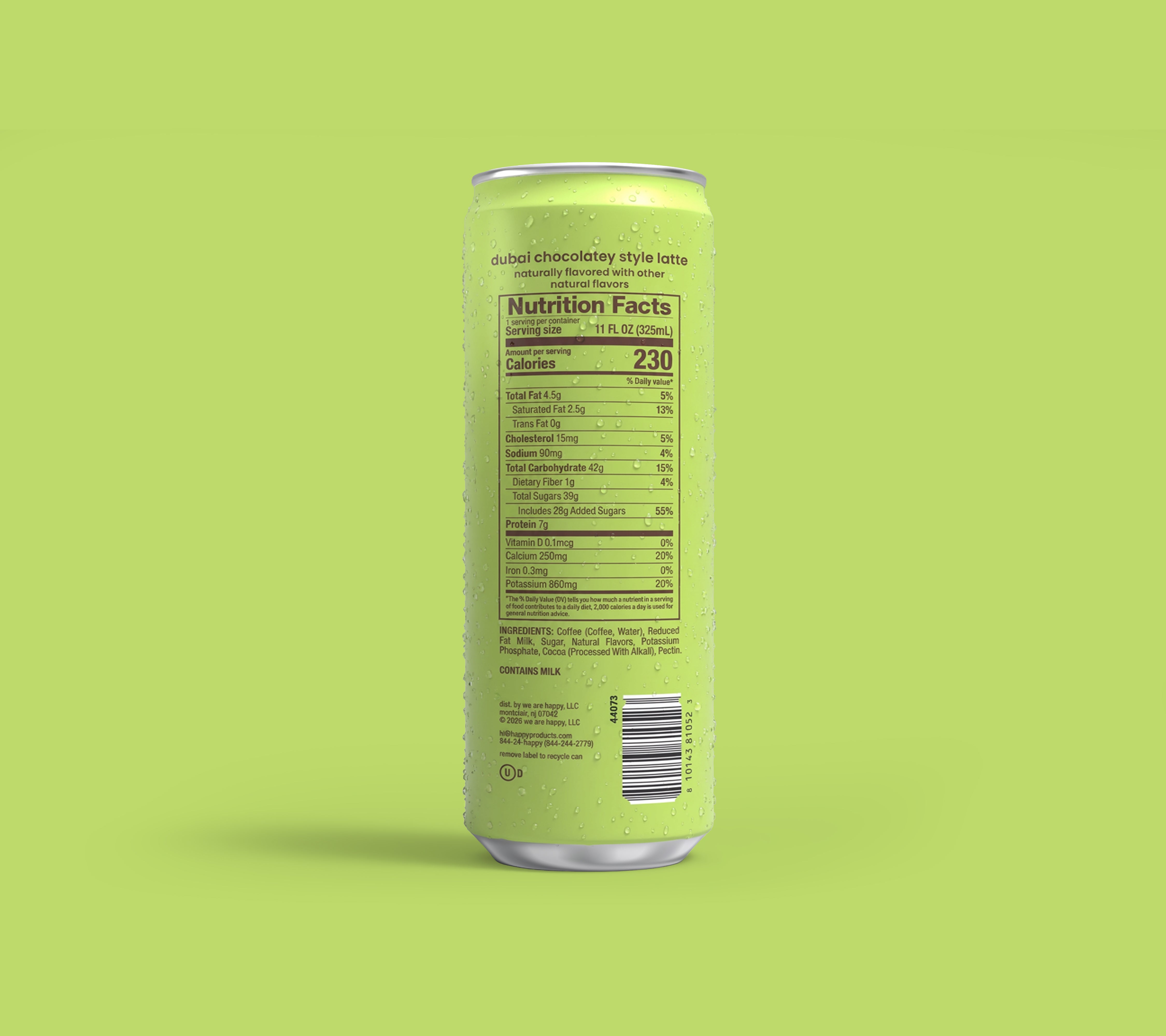 Can of 'happy' Dubai chocolatey Latte Nutrition Facts
