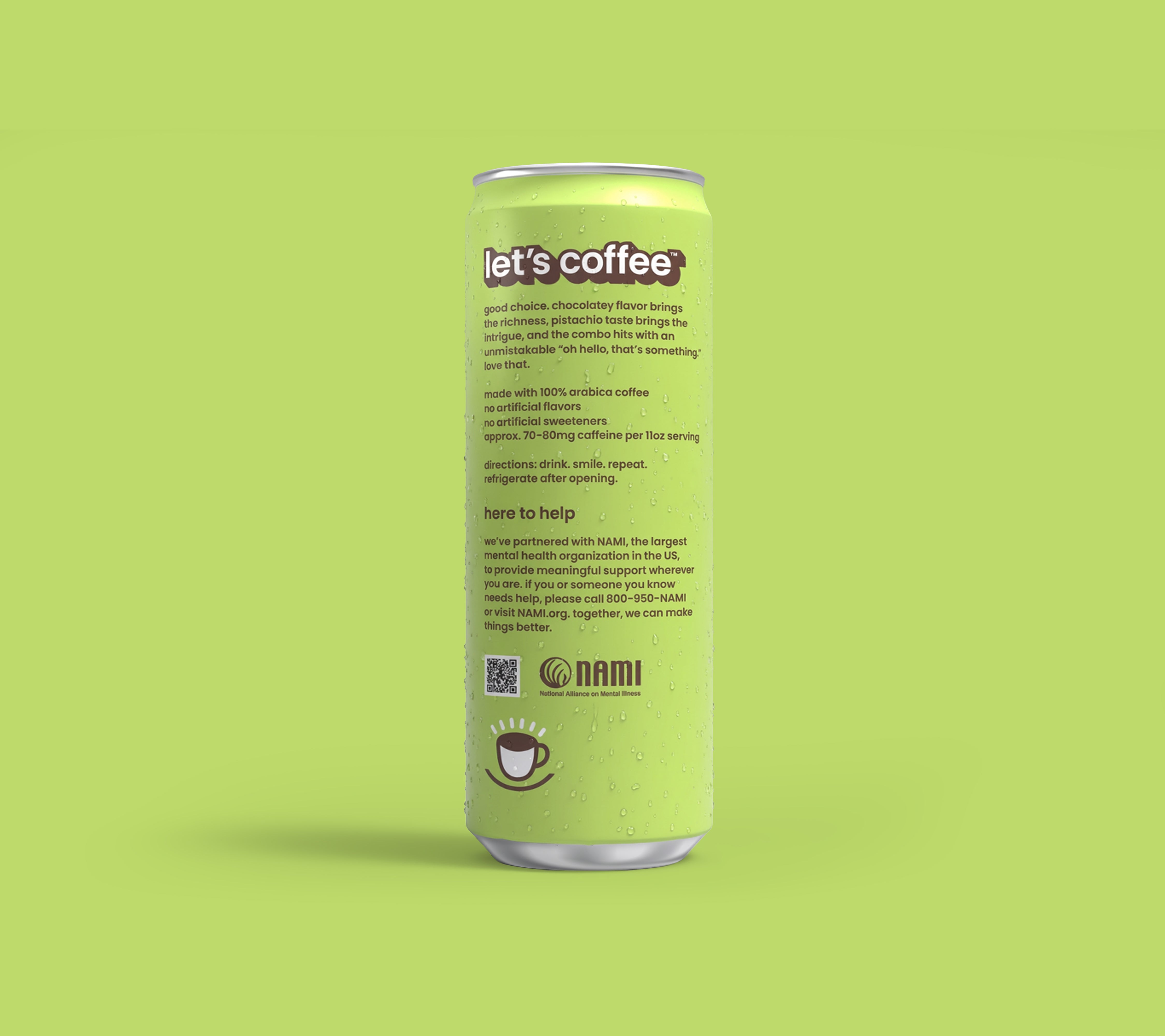 Green can of Dubai Chocolatey Latte with 'let's coffee' on a green background