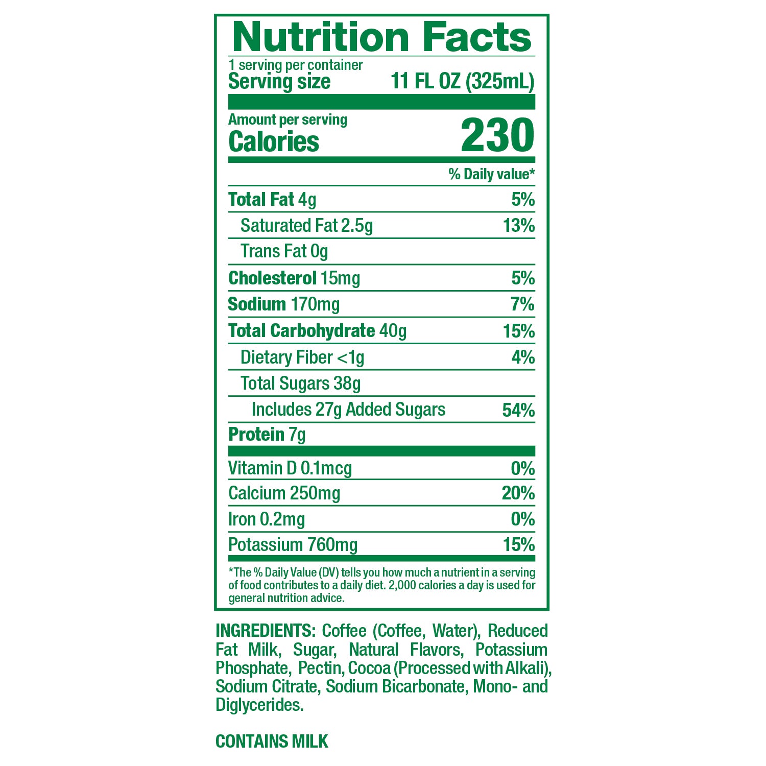 Happy Chocolate Chip Latte Nutrition FActs