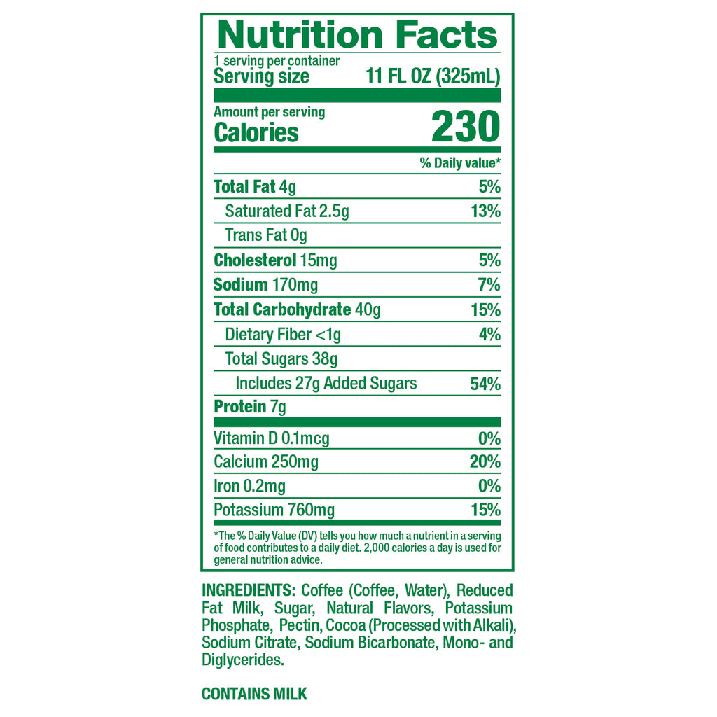 Happy Chocolate Chip Latte Nutrition FActs