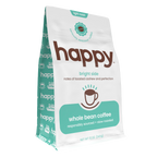 Happy whole bean coffee package on a white background
