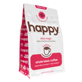 Happy whole bean high quality coffee bag with red and white design on a white background