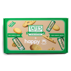 Tate's Bake Shop cookie box with happy coffee cans on a white background