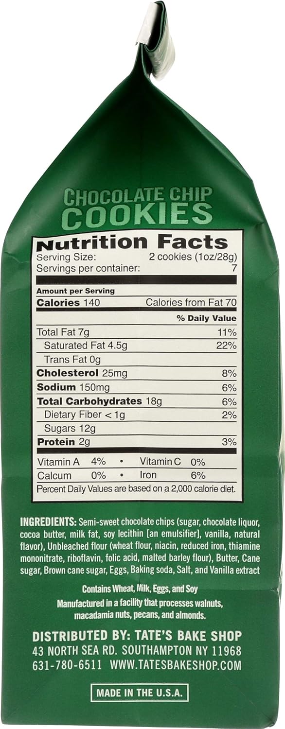 Nutrition FActs of a Tate's Chocolate Chip Cookie Bag