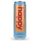 Can of 'happy' salted caramel cold brew on a white background