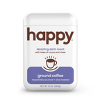 Happy Dark roast ground coffee package on a white background