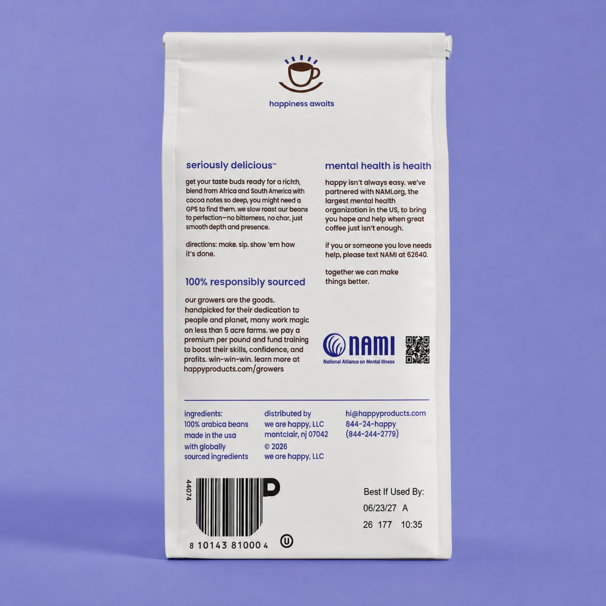 The back of the Dark Roast Ground Coffee Bag