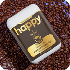 happy x BERO eternal hoptimist ground coffee container on a bed of coffee beans