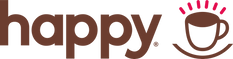 happy logo with cup in brown