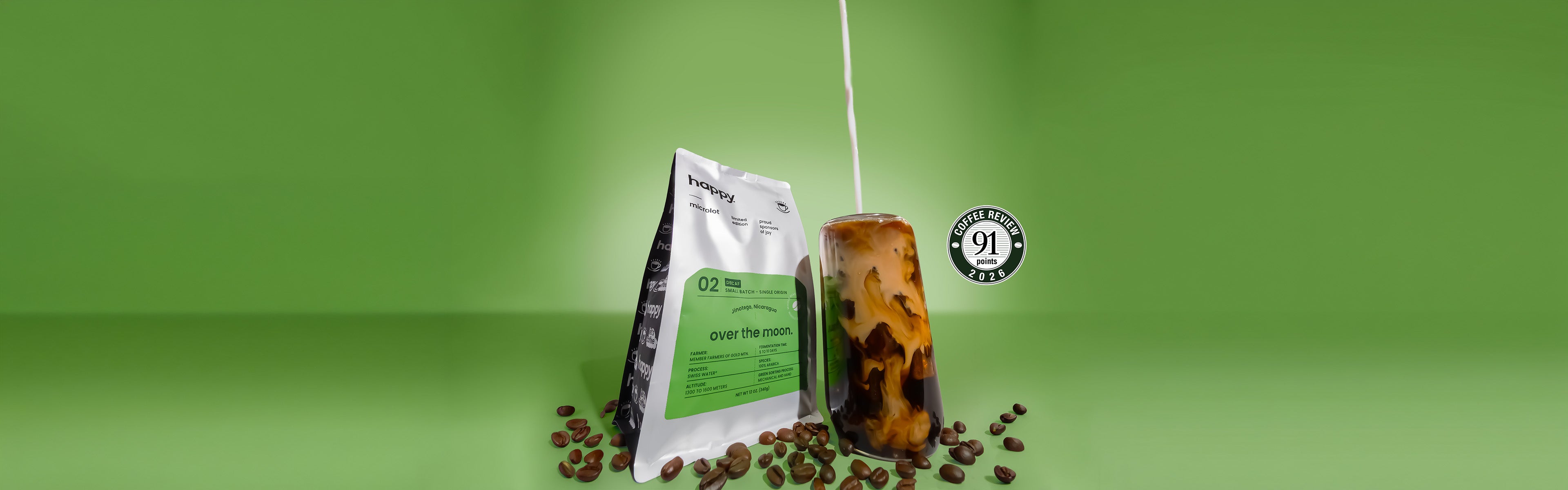 Over the moon decaf coffee, rated a 91 by coffee review - great tasting decaf