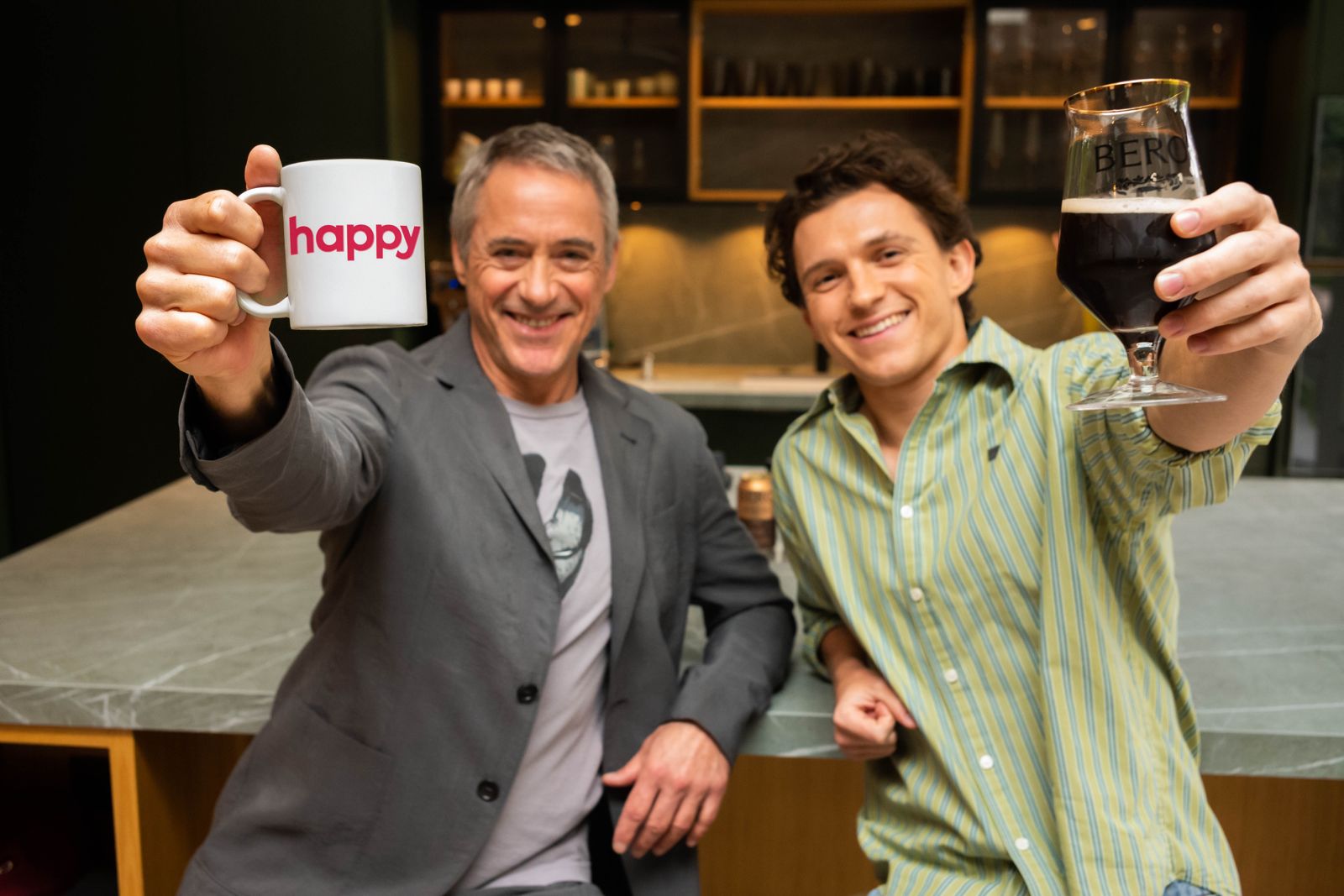 Tom Holland and Robert Downey Jr patiently wait for their new collaboration to arrive. The Happy Eternal Hoptimist Ground Coffee and the BERO x Happy Coffee Draught